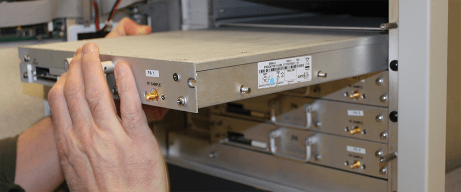 Insalling server blade into server rack.